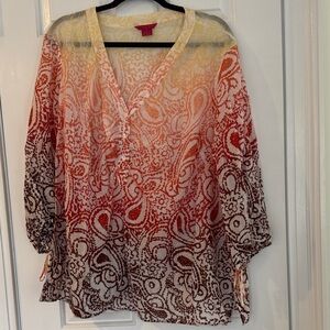 Sunny Leigh Red and Brown Sheer Paisley Blouse